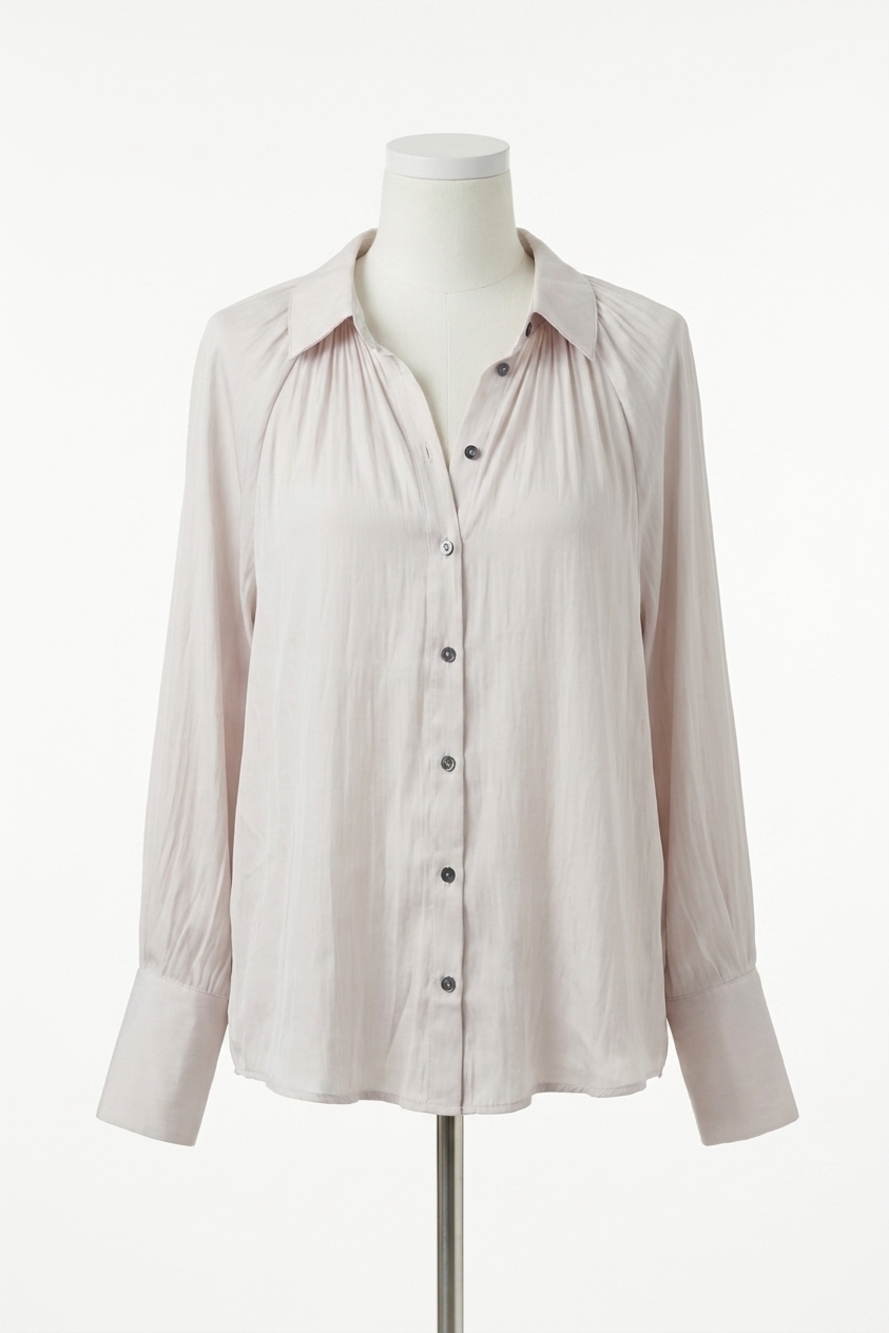 NEW BY TOGETHER pleated button-down satin shirt in pearl